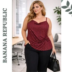 Banana Republic Draped Cami XL Red Navy Print
